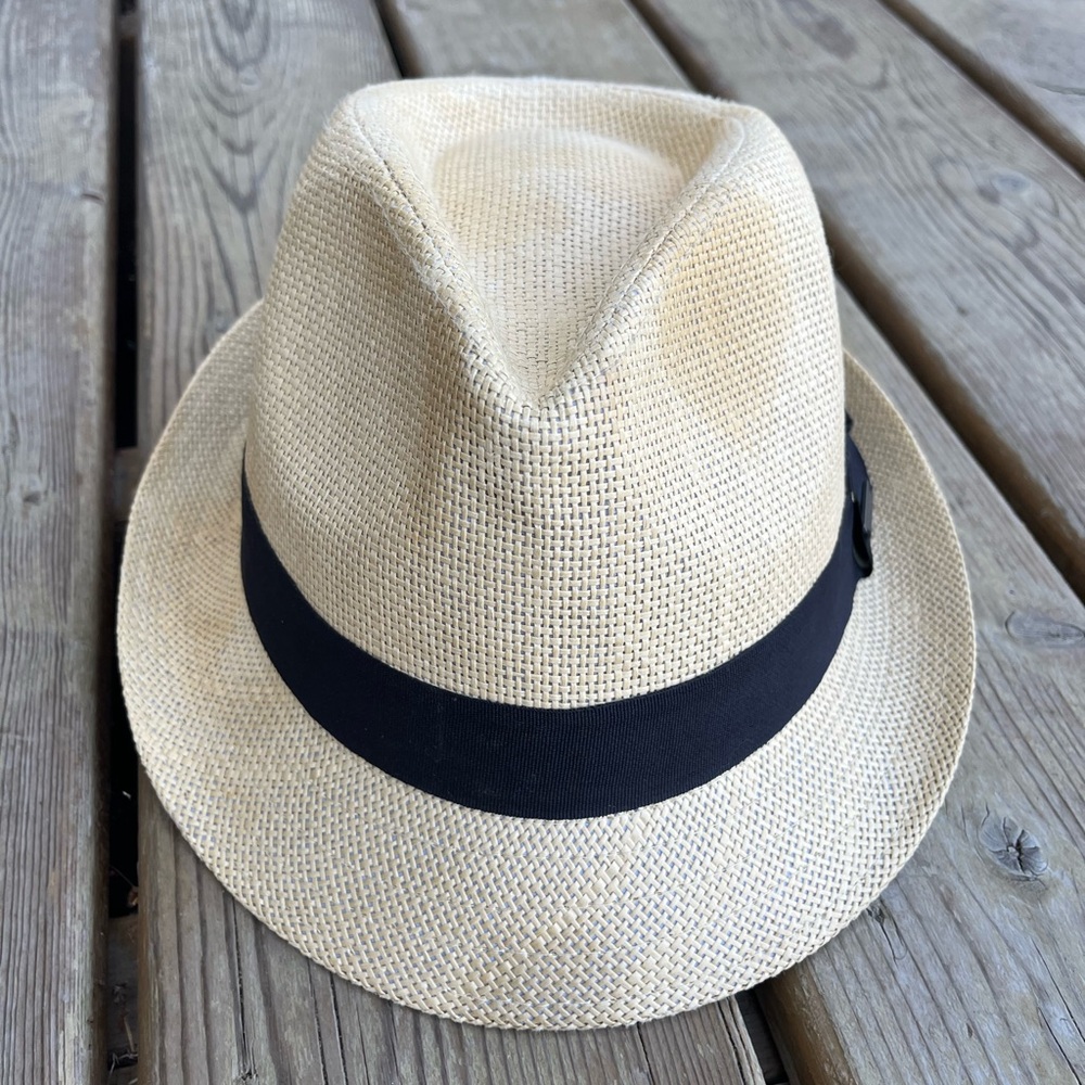 Men's Straw Fedora Hat with Black Band